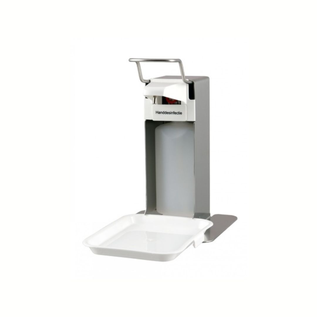 Zeep- & Desinfectiedispenser 500ml RVS + opvangschaal